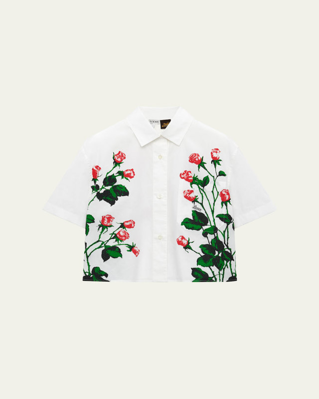 Flower Print Poplin Cropped Shirt